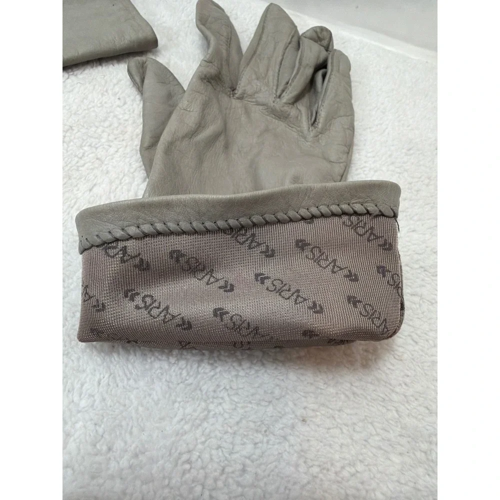 Aris Leather Gloves Women Size 8 Grey Vintage Antron Nylon Lined Whipstitch Trim